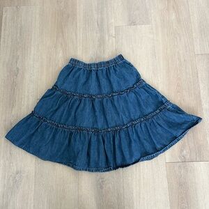 Gap Kids Skirt Size Small Blue Medium Wash Tiered Midi 100% Cotton Minimalist
